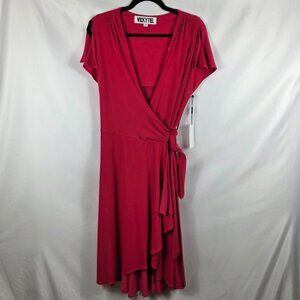Vicky Tiel Pink Short Sleeve Wrap Dress Women's Size Large Flutter Sleeves NEW